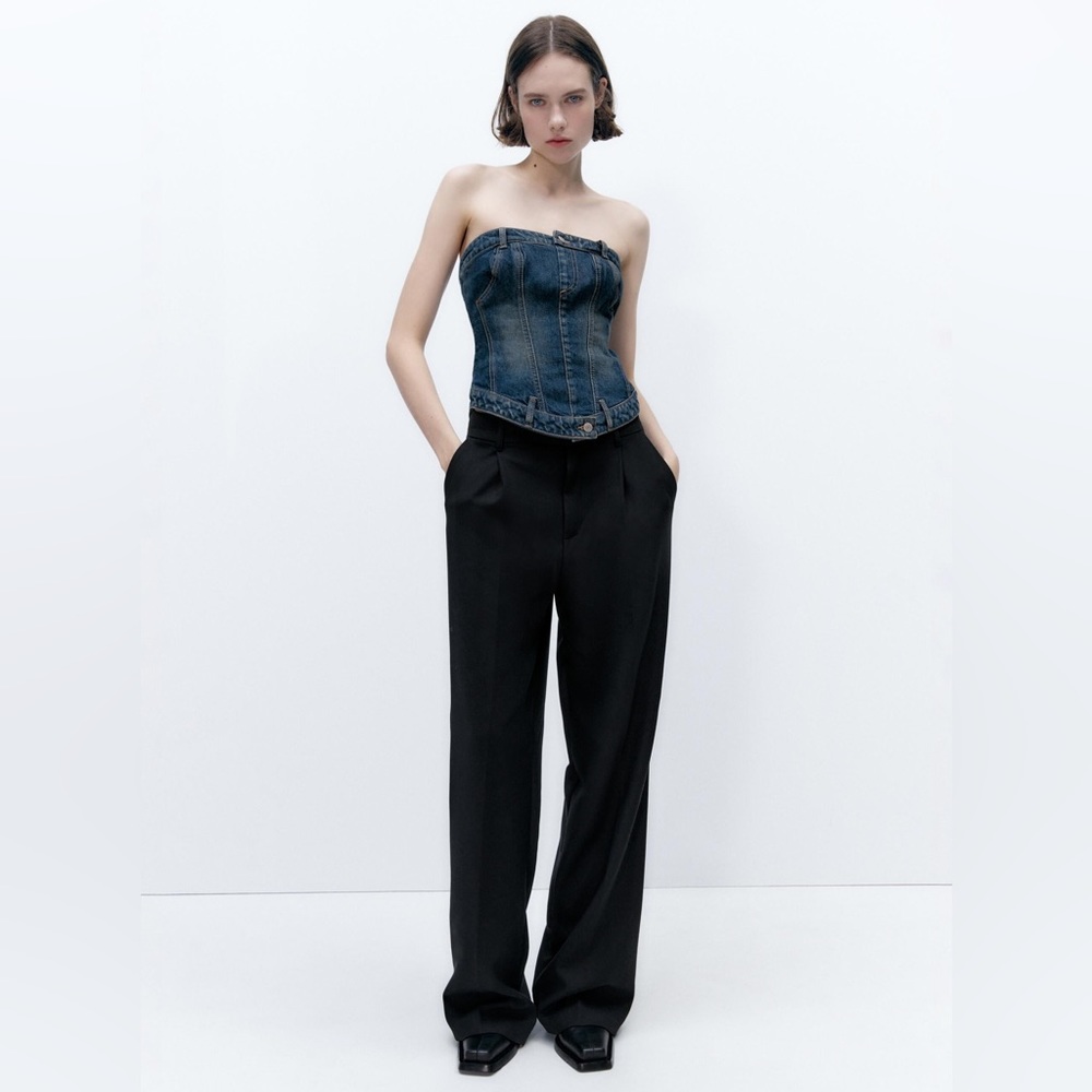 Zara CORSET STYLE DENIM TOP TRF